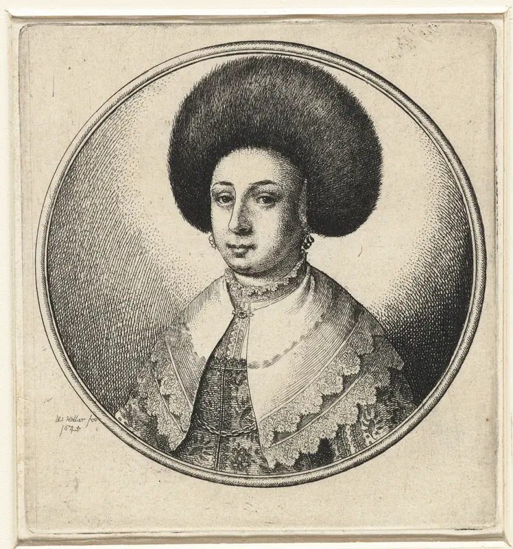 Vrouw met kanten kraag, oorbellen en bontmuts Wall Art by Unknown - High-Resolution Digital Print