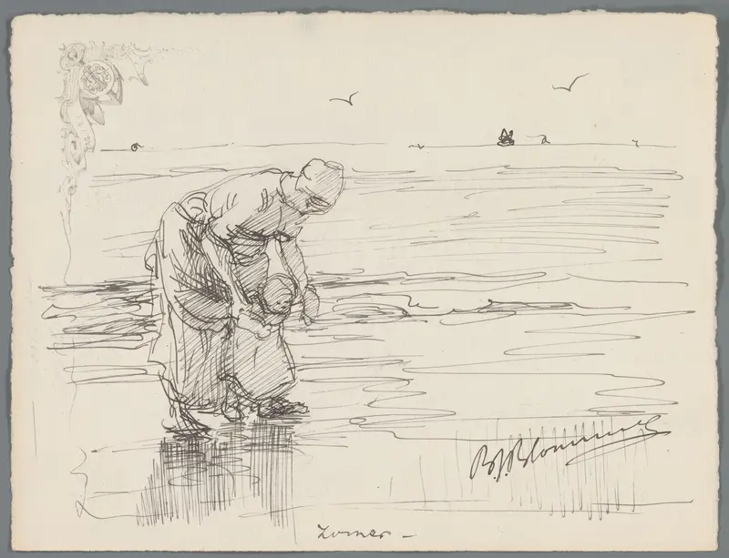 Vrouw met kind aan zee Wall Art by Unknown - High-Resolution Digital Print