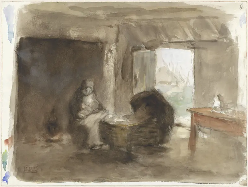 Vrouw met kind bij een wieg Wall Art by Albert Neuhuys (1844-1914) - High-Resolution Digital Print