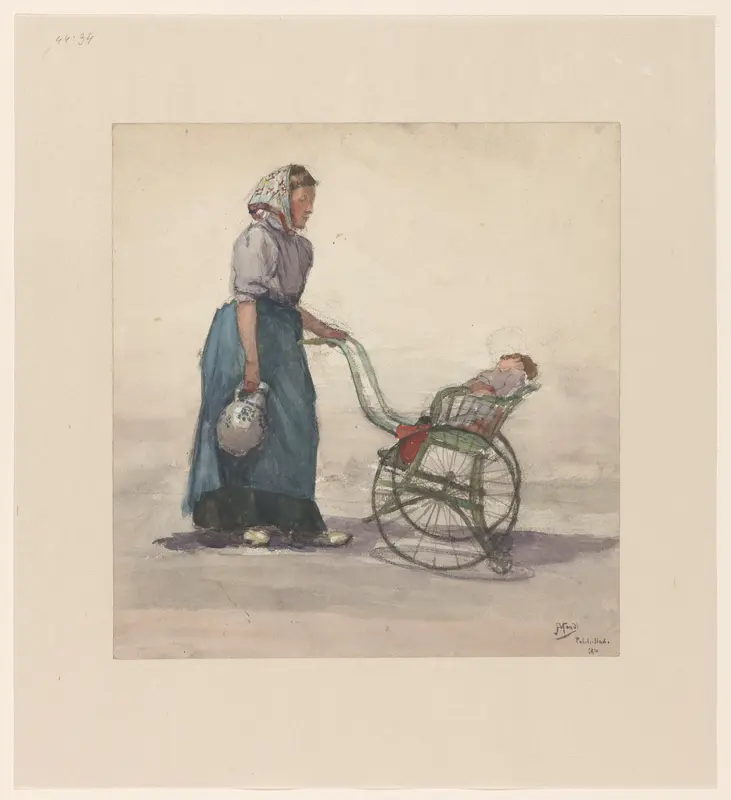 Vrouw met kruik en kinderwagen, naar rechts Wall Art by Johannes Abraham Mondt - High-Resolution Digital Print
