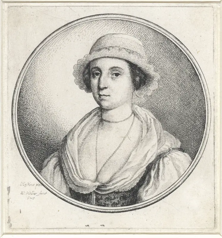 Vrouw met laag decolleté en kanten mutsje Wall Art by Unknown - High-Resolution Digital Print