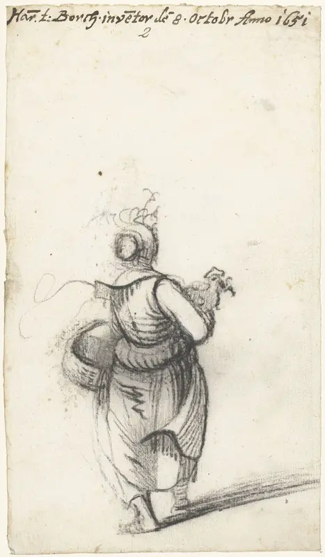 Vrouw met mand en kip, van achteren Wall Art by Unknown - High-Resolution Digital Print