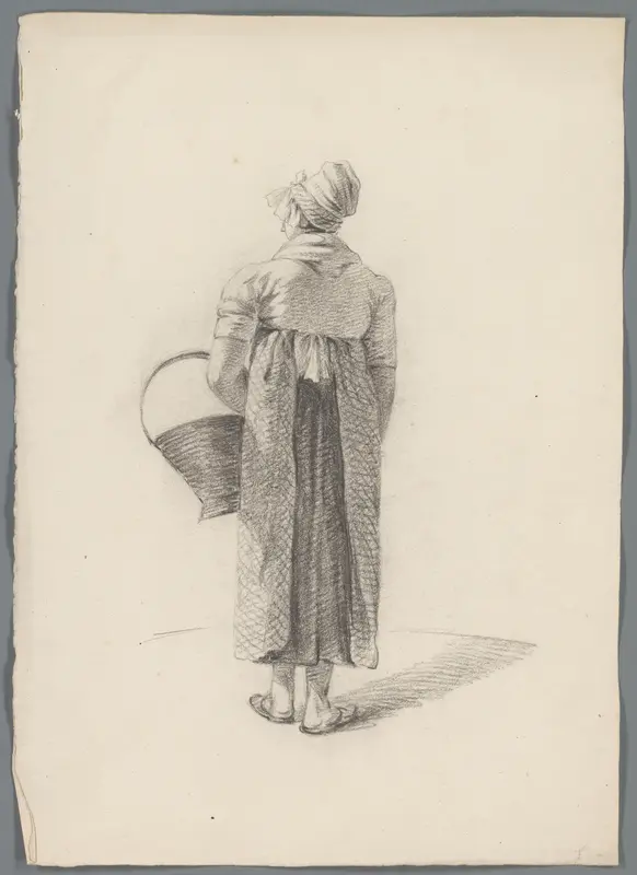 Vrouw met mand, op de rug gezien Wall Art by anonymous - High-Resolution Digital Print