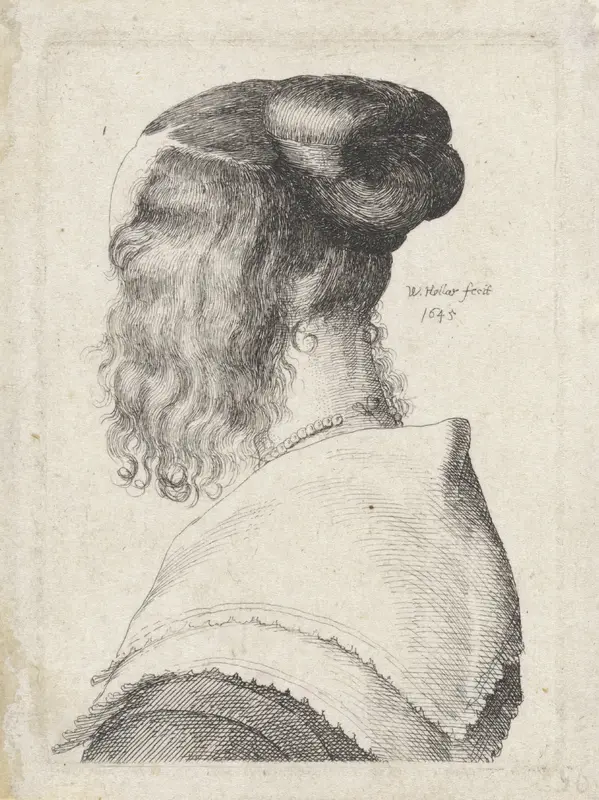 Vrouw met opgestoken haar, schuin op de rug gezien Wall Art by Unknown - High-Resolution Digital Print