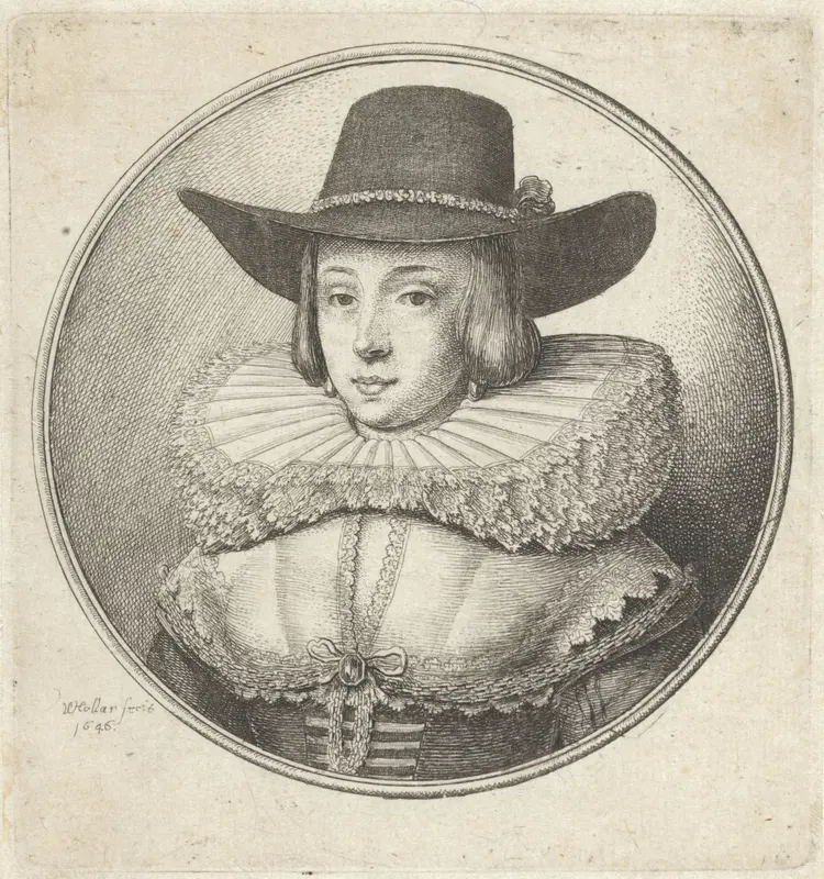 Vrouw met plooikraag en breedgerande hoed Wall Art by Unknown - High-Resolution Digital Print