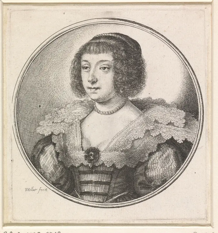 Vrouw met rijk uitgevoerde kanten kraag en parelketting Wall Art by Unknown - High-Resolution Digital Print