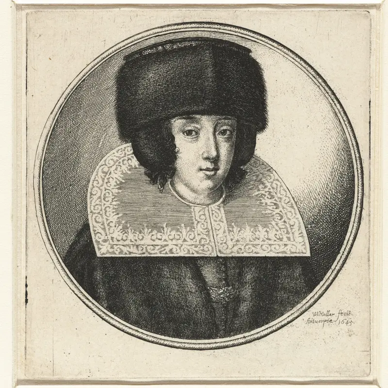 Vrouw met stijve kanten kraag en bontmuts Wall Art by Unknown - High-Resolution Digital Print
