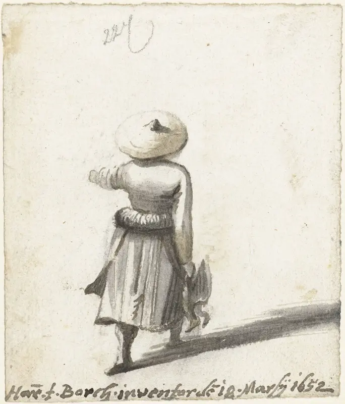 Vrouw met strohoed en eenden in haar rechterhand, van achteren Wall Art by Unknown - High-Resolution Digital Print