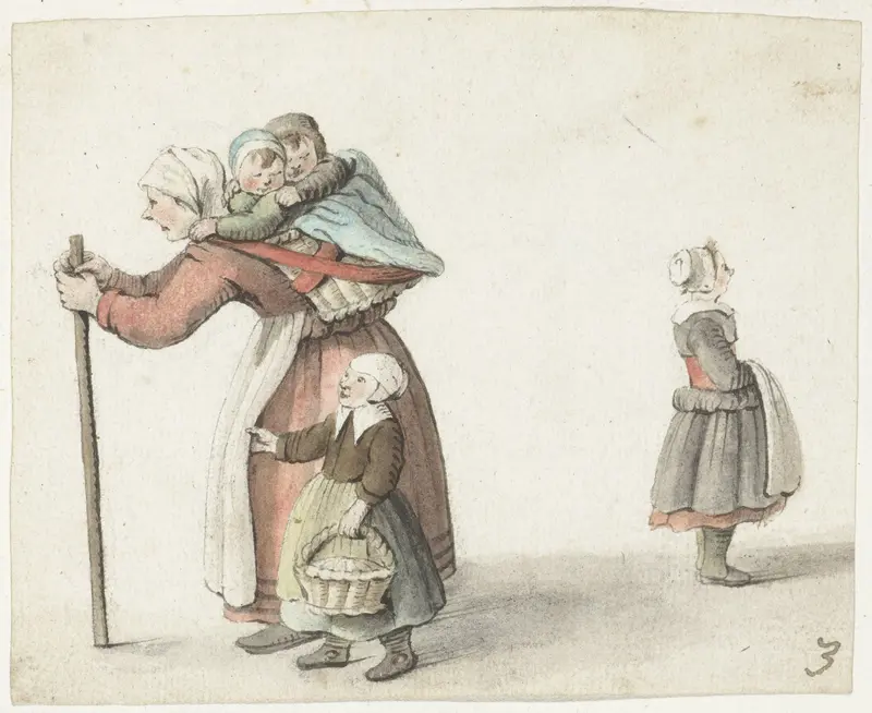 Vrouw met twee kinderen in een draagmand Wall Art by Gesina ter Borch - High-Resolution Digital Print