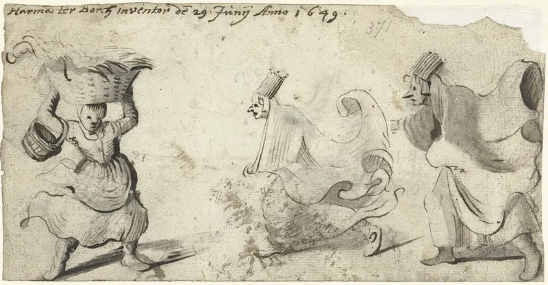 Vrouw met twee manden en twee lopende vrouwen, in profiel Wall Art by Unknown - High-Resolution Digital Print