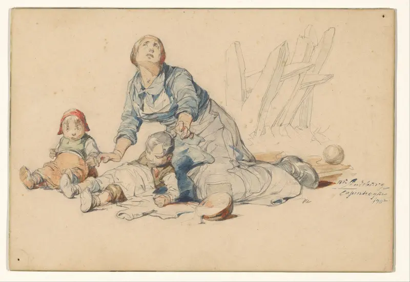 Vrouw met twee zieke of uitgehongerde kinderen Wall Art by Unknown - High-Resolution Digital Print