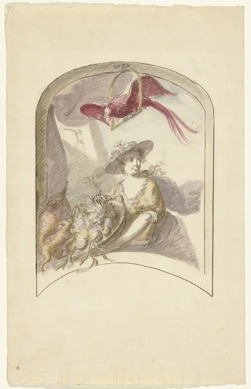 Vrouw met vruchtenmand, een eekhoorn en papegaai Wall Art by Elias van Nijmegen - High-Resolution Digital Print