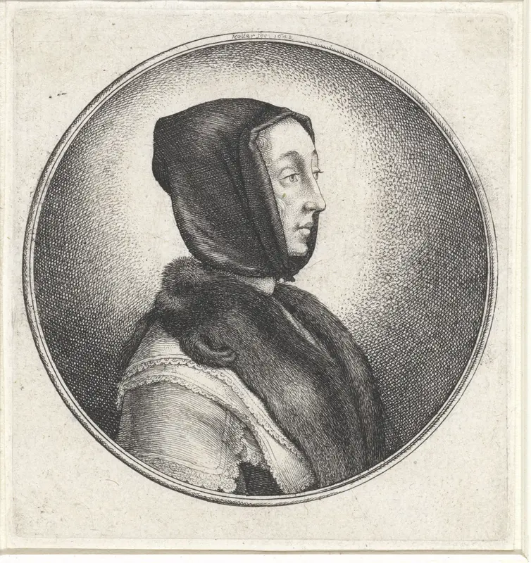 Vrouw met zwarte hoofddoek en stola van bont Wall Art by Unknown - High-Resolution Digital Print