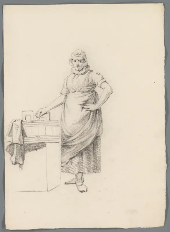 Vrouw naast een wastobbe Wall Art by anonymous - High-Resolution Digital Print