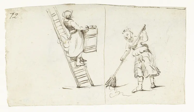 Vrouw op een ladder en een vegende vrouw Wall Art by Unknown - High-Resolution Digital Print
