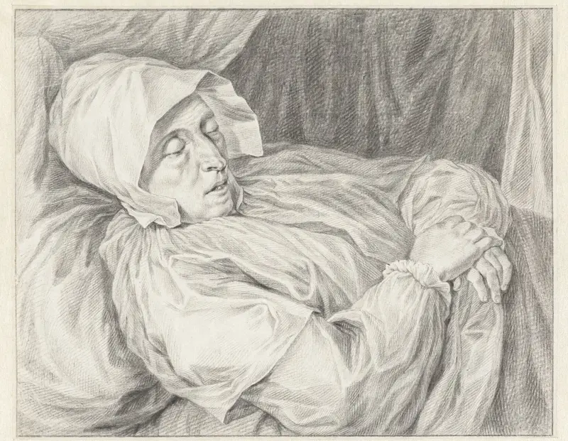 Vrouw op haar doodsbed Wall Art by Abraham Delfos - High-Resolution Digital Print