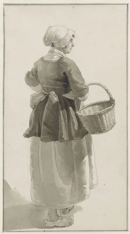 Vrouw op klompen met mand, driekwart van achteren gezien Wall Art by Johannes Christiaan Schotel - High-Resolution Digital Print