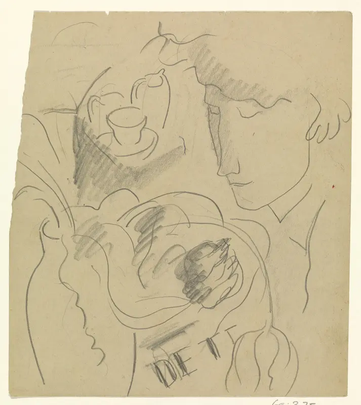 Vrouw ruikt aan bloemen in een vaas Wall Art by Leo Gestel - High-Resolution Digital Print