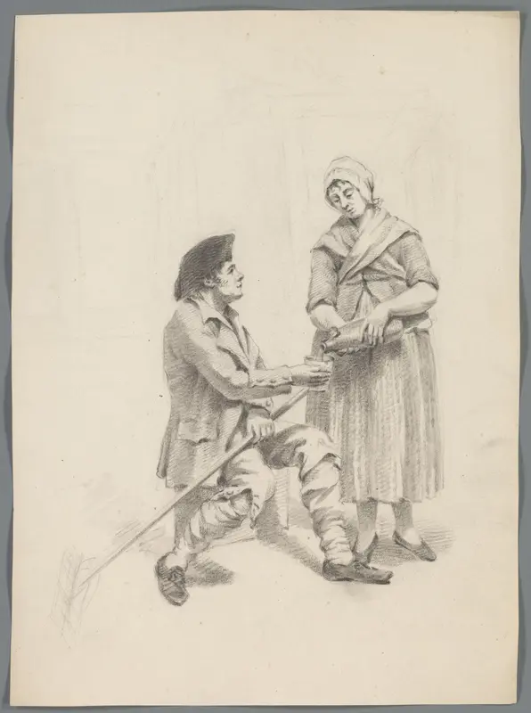 Vrouw schenkt drinken in voor een man Wall Art by anonymous - High-Resolution Digital Print