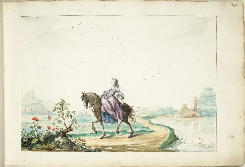 Vrouw te paard in een landschap Wall Art by Unknown - High-Resolution Digital Print