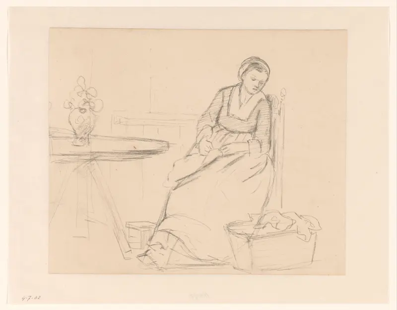 Vrouw zittend bij een wiegje Wall Art by Hendrik Valkenburg - High-Resolution Digital Print