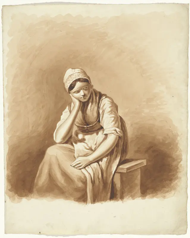 Vrouw zittend op een bankje Wall Art by Pieter van Loon - High-Resolution Digital Print