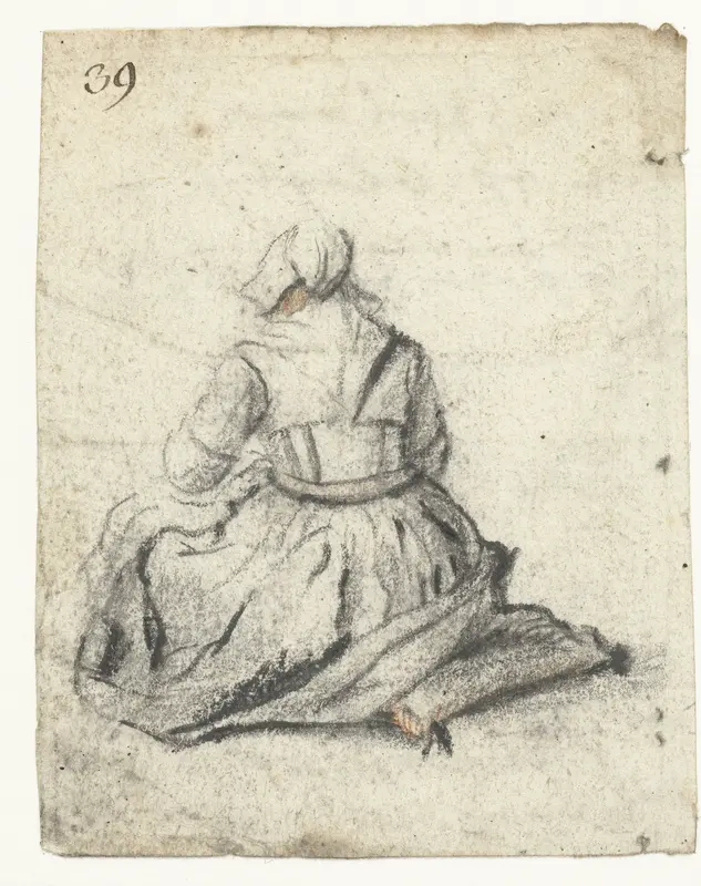 Vrouw zittend op een kussen, van achteren Wall Art by Harmen ter Borch - High-Resolution Digital Print
