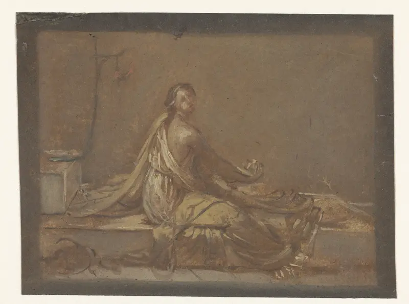 Vrouw zittend op haar bed in een cel Wall Art by anonymous - High-Resolution Digital Print