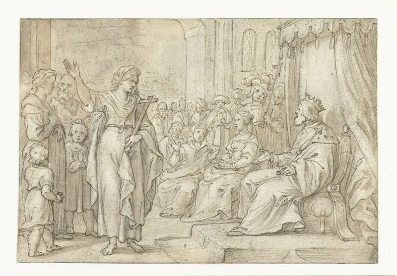 Vrouwelijke heilige verschijnt voor een koning Wall Art by Pieter de Jode (I) - High-Resolution Digital Print