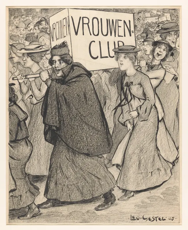 Vrouwen in een optocht van een vrouwenclub Wall Art by Unknown - High-Resolution Digital Print