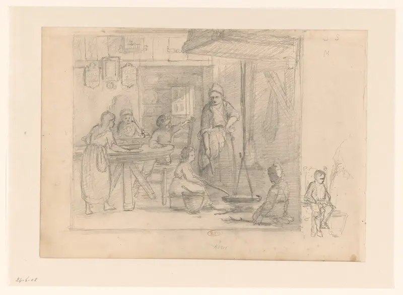 Vrouwen, kinderen en een man in een lange jas Wall Art by Hendrik Valkenburg - High-Resolution Digital Print