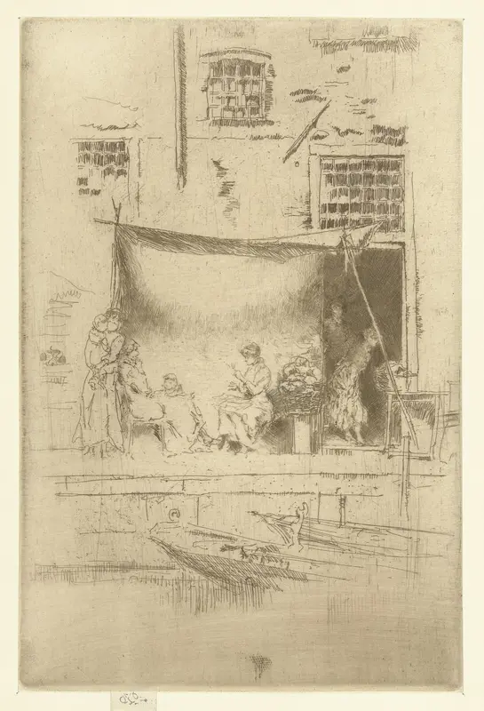 Vrouwen onder een zonnescherm op de kade Wall Art by Unknown - High-Resolution Digital Print