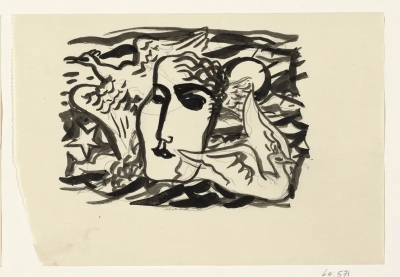 Vrouwenhoofd en meeuwen met op de achtergrond de zee Wall Art by Leo Gestel - High-Resolution Digital Print