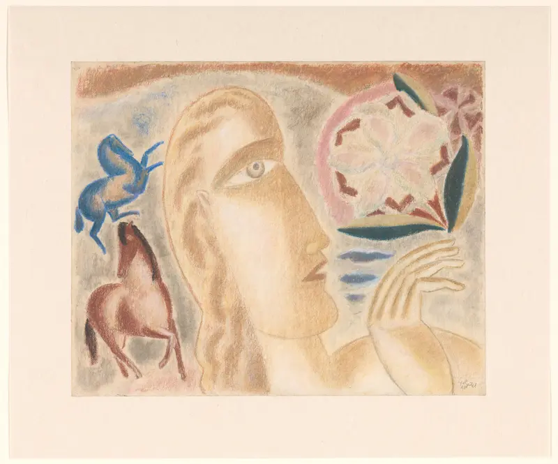 Vrouwenhoofd en twee paarden Wall Art by Leo Gestel - High-Resolution Digital Print