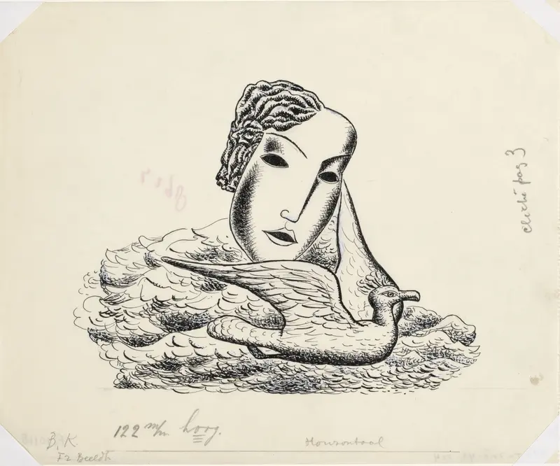Vrouwenkop met vogel (schets) Wall Art by Leo Gestel - High-Resolution Digital Print