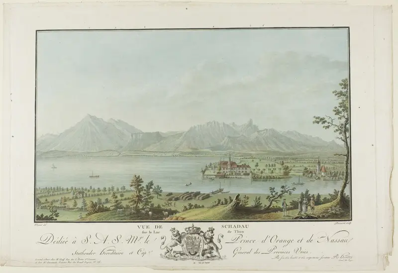 Vue de Schadau sur le Lac de Thun Wall Art by Charles Melchior Descourtis - High-Resolution Digital Print