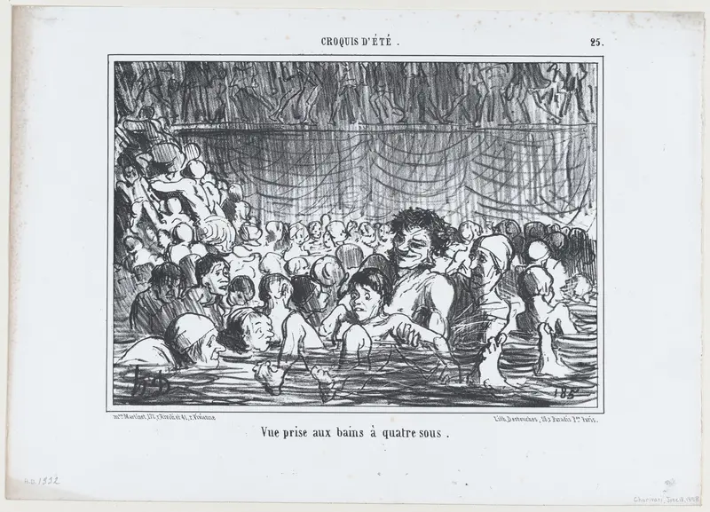 Vue prise aux bains à quatre sous, from Croquis d'Été, published in Le Charivari, June 18, 1858 Wall Art by Honoré Daumier - High-Resolution Digital Print