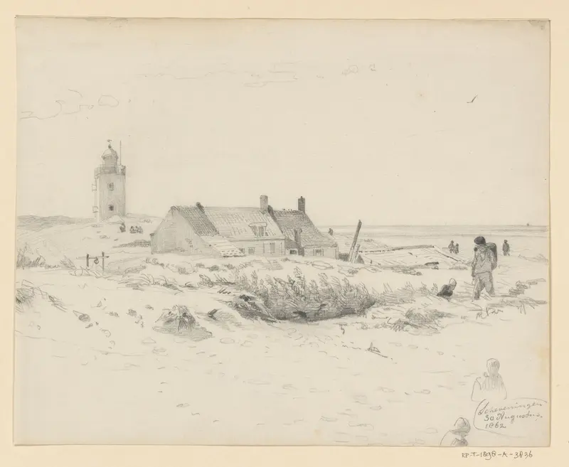 Vuurtoren en huis aan de kust bij Scheveningen Wall Art by Willem Anthonie van Deventer - High-Resolution Digital Print