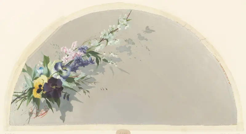 Waaierblad met links een boeket bloemen Wall Art by Unknown - High-Resolution Digital Print