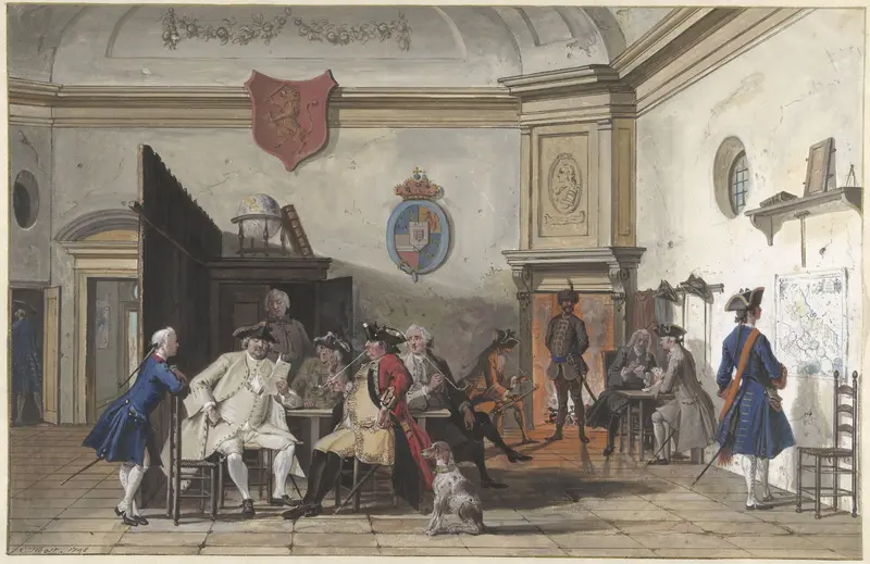 Wachtlokaal met lezende, rokende en kaartspelende officieren Wall Art by Unknown - High-Resolution Digital Print