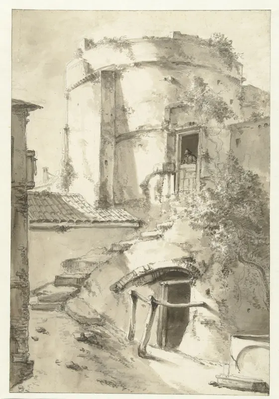 Wachttoren met aangrenzende gebouwen Wall Art by Unknown - High-Resolution Digital Print