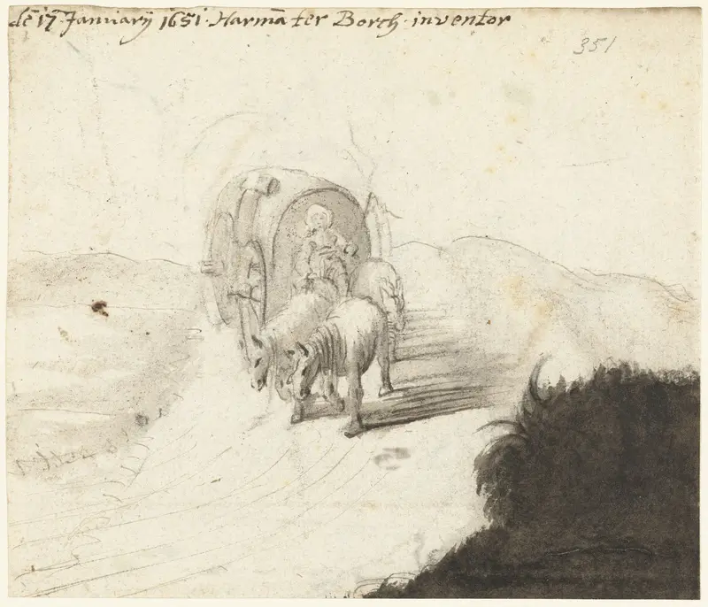 Wagen getrokken door paarden in een landschap Wall Art by Unknown - High-Resolution Digital Print