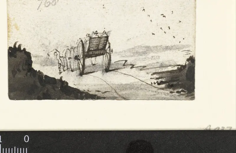 Wagen met passagiers in een landschap, van achteren Wall Art by Unknown - High-Resolution Digital Print