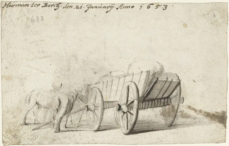 Wagen met twee paarden ernaast Wall Art by Unknown - High-Resolution Digital Print