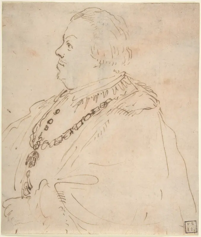Waist-Length Portrait of a Man Wearing the Order of the Golden Fleece, in Profile Facing Left Wall Art by Guercino (Giovanni Francesco Barbieri) - High-Resolution Digital Print
