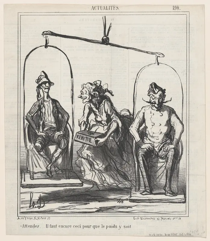 Wait, we still need this to get the weight right!, from "News of the Day" Wall Art by Honoré Daumier - High-Resolution Digital Print