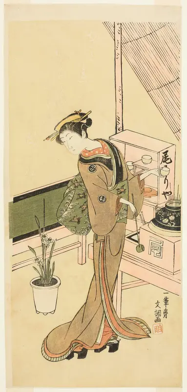 Waitress at the Owariya Teahouse Wall Art by Ippitsusai Buncho - High-Resolution Digital Print