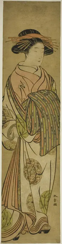 Walking Courtesan, Possibly Sugawara of the Tsuruya House of Pleasure Wall Art by Katsukawa Shunsho - High-Resolution Digital Print