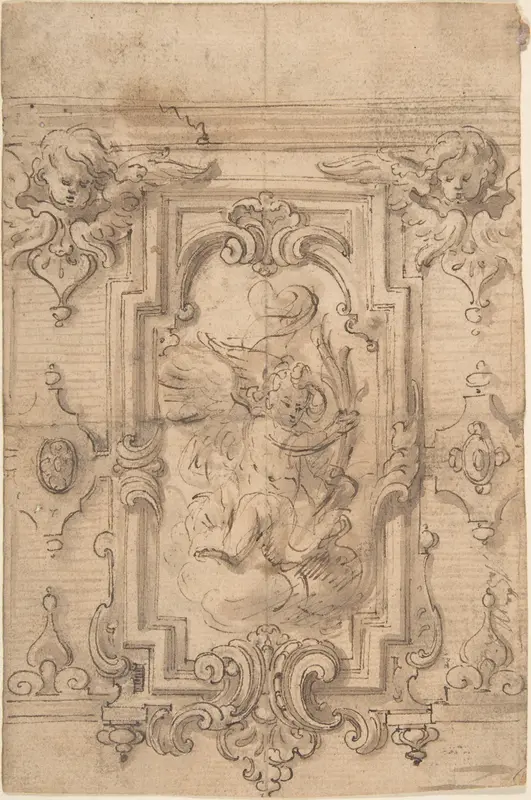 Wall Design with Flying Putto Wall Art by Anonymous, Italian, 17th or 18th century - High-Resolution Digital Print