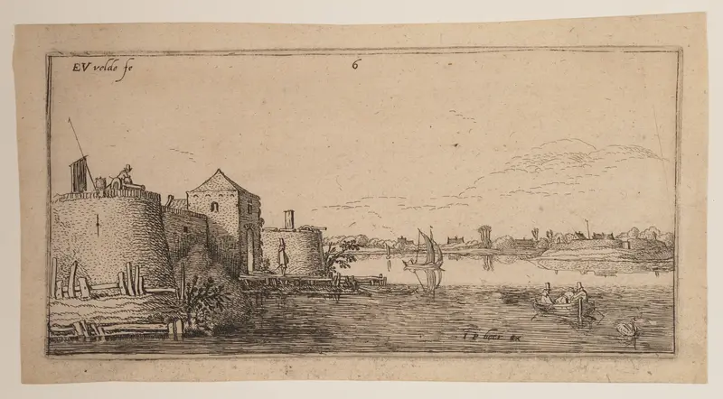 Walled Town, Left of a River, from Landscapes Wall Art by Esaias van den Velde, I - High-Resolution Digital Print